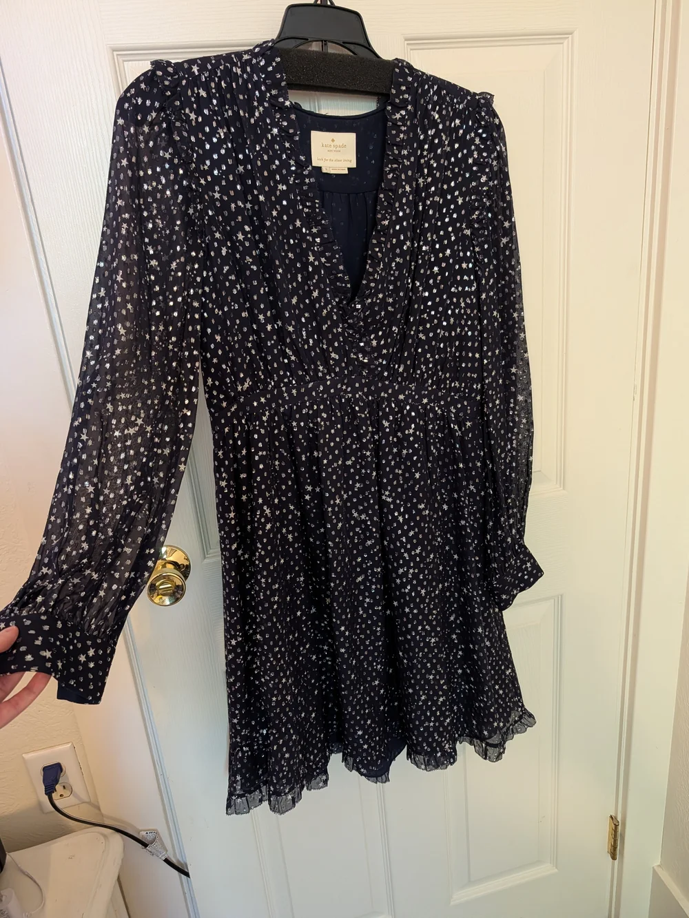 kate spade Navy and White Long Sleeve V-Neck Floral Dress